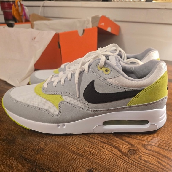 Nike Air Max 1 ‘86 OG Men’s 10 - Woman’s 11.5 Grey Wolf/Black/White/Neon NEW - Picture 1 of 9